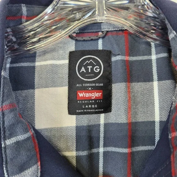 Wrangler ATG Large Mens Plaid Long Sleeve Flannel Button Up Down Shirt - Picture 2 of 6
